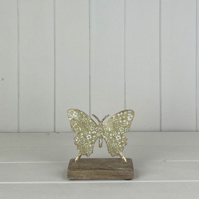  - Satchville Light Green Metal Butterfly On Wooden Base