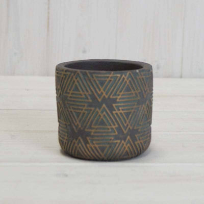 Satchville Grey/gold Cement Triangle Grid Pot
