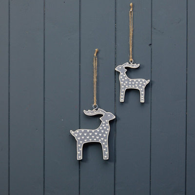  - Satchville Hanging Grey Reindeer With White Kerry Work