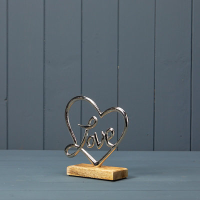 Satchville Silver Heart With Love On Wooden Base from B&Q
