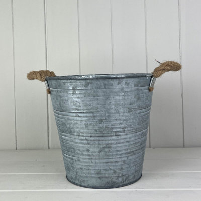 Satchville Ribbed Zinc Bucket With Hessian Ears from B&Q