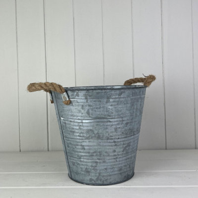 Satchville Ribbed Zinc Bucket With Hessian Ears from B&Q