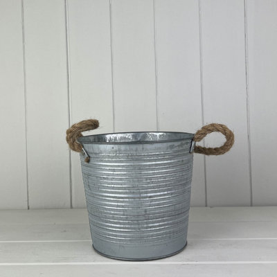 Satchville Ribbed Zinc Bucket With Hessian Ears from B&Q