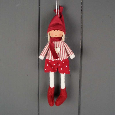  - Satchville Fabric Doll In Red And White Stripes And Polka Dot Shorts