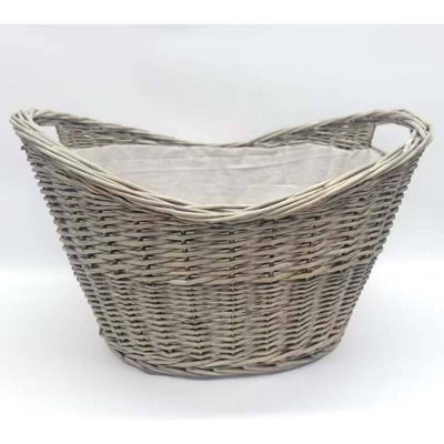  - Satchville Willow Oval Scooped Log Basket With Hessian Liner