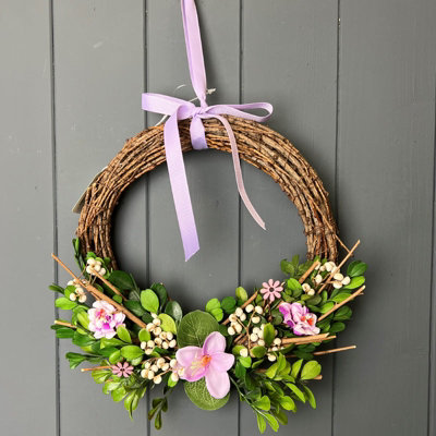 Satchville Purple Floral And Greenery Spring Wreath from B&Q