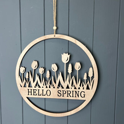 Satchville 'hello Spring' Tulip Wooden Wreath from B&Q