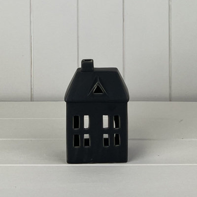  - Satchville Black Ceramic House Tealight Holder