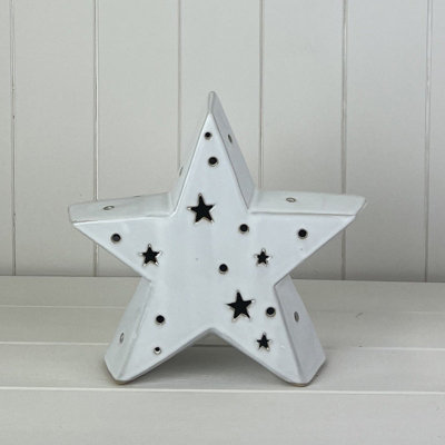 Satchville White Ceramic Star Ornament With Led from B&Q