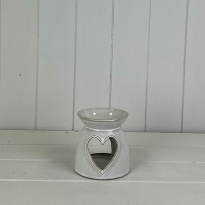 Satchville Glazed Ceramic Wax Oil Burner With Heart Detail from B&Q