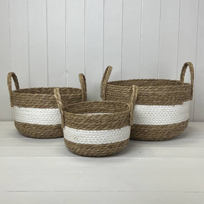  - Satchville White/natural Seagrass Storage Basket Set