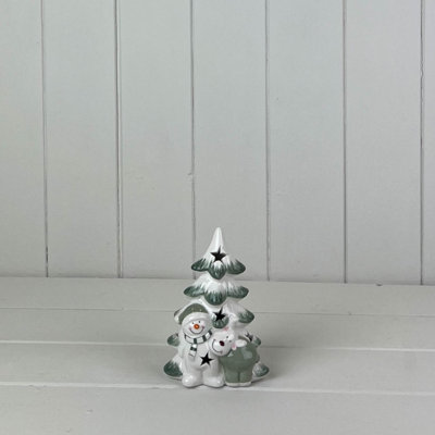 Satchville Green/white Ceramic Tree With Snowman And Reindeer Decoration With Led from B&Q