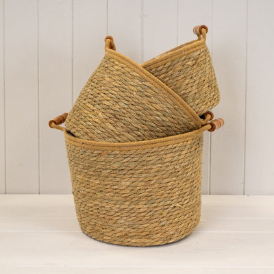 Satchville Natural Rope & Grass Storage Basket Set from B&Q