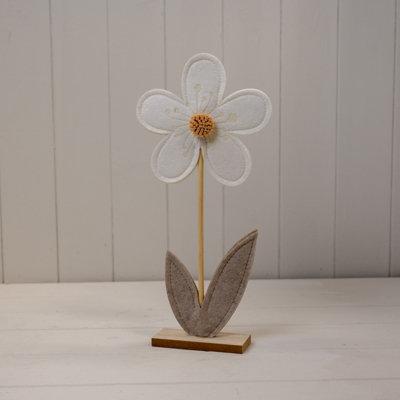 Satchville Cream Felt Flower On Wooden Base Decoration from B&Q