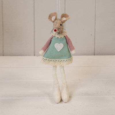 Satchville Green Fabric Hanging Mouse With Pink Sleeves from B&Q