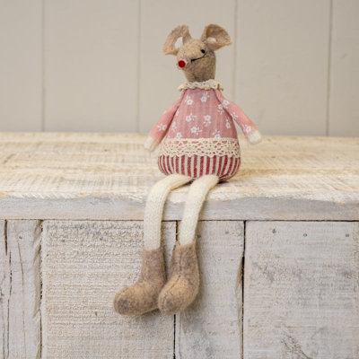 Satchville Pink Fabric Sitting Mouse With Lace Detail from B&Q