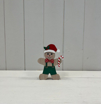  - Satchville Wooden Gingerbread Kid With Candy Cane And Green Dungarees