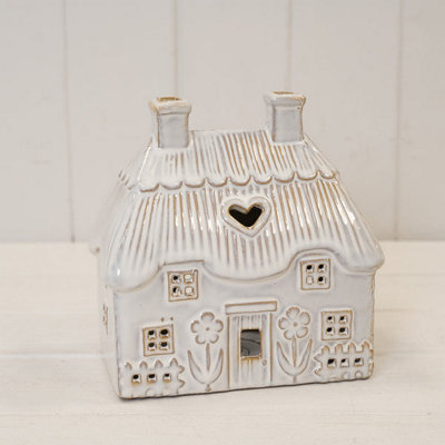  - Satchville Natural Ceramic Thatch Roof Tealight House