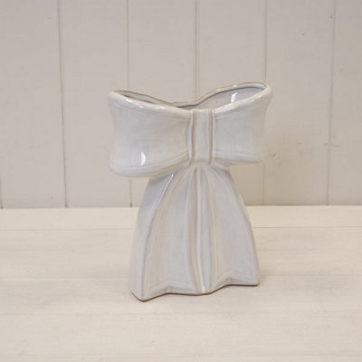 Satchville White Ceramic Bow Vase