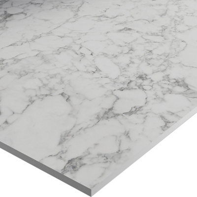 Wilsonart Marmo Bianco Cream Marble Effect Compact Laminate Square Edge Kitchen Breakfast Bar(L)3000mm (W)900mm (T)12mm from B&Q