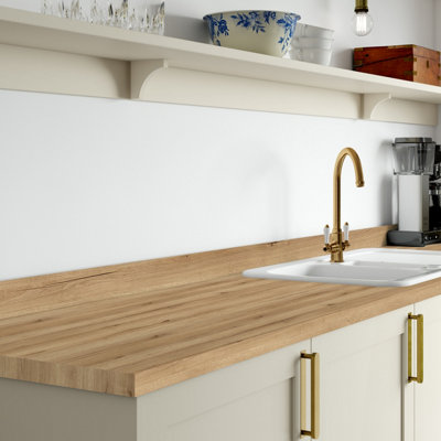 B&Q -  Modern Ashdown Oak Square Edge Laminate Kitchen Upstand3000 X 100mm X 20mm