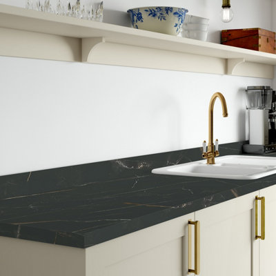 Omega Modern Laurent Marble Square Edge Laminate Kitchen Upstand3000 X 100mm X 20mm from B&Q