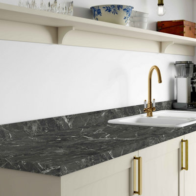 Omega Options Plus Marquina Marble Laminate Kitchen Upstand3000mm X 100mm X 20mm from B&Q