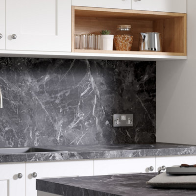 Omega Marquina Marble Laminate Kitchen Backsplash3000mm X 600mm X 9mm from B&Q