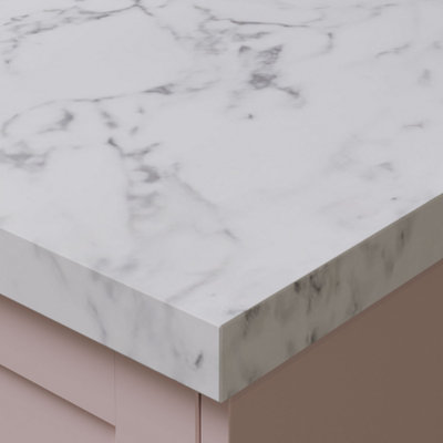 Omega Modern Tuscany Marble  Square Edge Laminate Kitchen Worktop4100 X 620mm X 38mm from B&Q