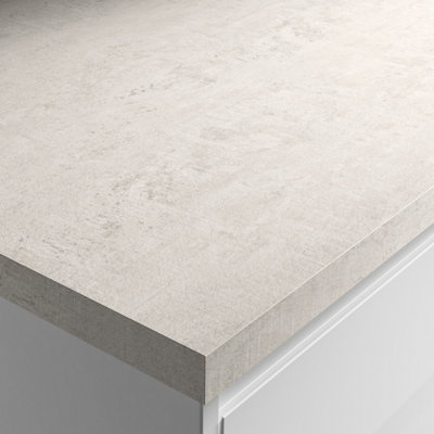 Wilsonart Woodstone Blanc Matt White Concrete Effect Laminate Square Edge Kitchen Worktop(L)3000mm (W)600mm (T)38mm from B&Q