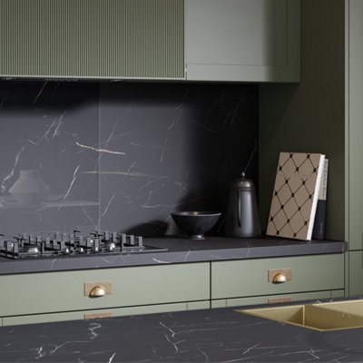 Omega Modern Laurent Marble Square Edge Laminate Kitchenn Edging4200 X 43 mm from B&Q