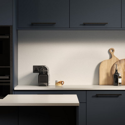 Omega Sleek White Quartz  Square Edge Laminate Kitchen Splashback3000 X 600mm X 8mm from B&Q