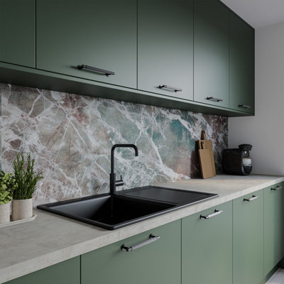 Alloy Rainforest Marble Kitchen Splashback PanelHeat Resistant Aluminium Splashback Kitchen Wall Protector3000X750mmx4mm from B&Q