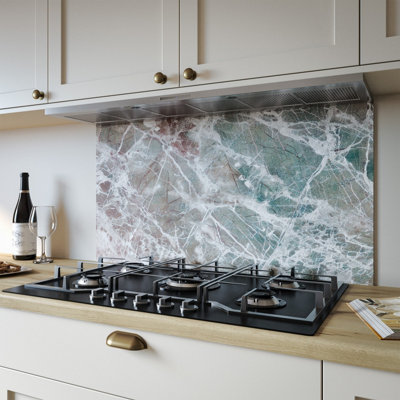 Alloy Rainforest Marble Kitchen Hob Splashback PanelHeat Resistant Aluminium SplashbackKitchen Wall Protector900X800mm from B&Q