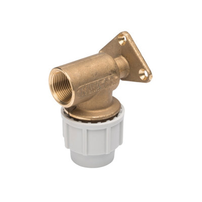 Plasson Compression Metal Wall Plate Elbow Brass 25mmx3/4" 9055007 from B&Q