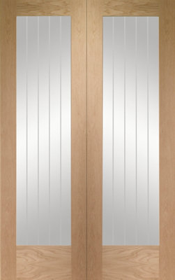 XL Joinery Internal Oak Suffolk Pattern 10 Pair With Clear Etched Glass1981 X 1372 X 40mm (54") from B&Q