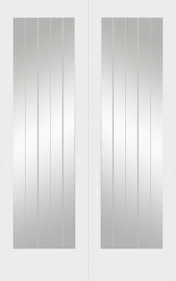 XL Joinery Internal White Primed Suffolk 1L Pair (Clear Etched Glass)1981 X 1524 X 40mm (60") from B&Q