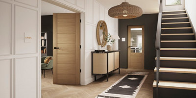 XL Joinery Internal Oak Palermo 2Xg (Clear Etched Glass)1981 X 711 X 35mm (28") from B&Q