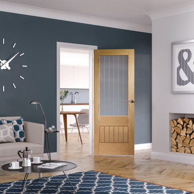 XL Joinery Int Oak Suffolk 2Xg Fire Door (Clear Etched Glass)1981 X 686 X 44mm (27") from B&Q