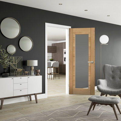 XL Joinery Int Oak Palermo 1L Fire Door With Clear Glass2040 X 726 X 44mm from B&Q