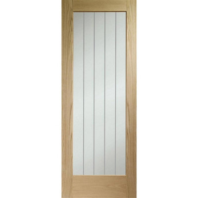 XL Joinery Internal Oak Pre-Finished Suffolk P10 Fire Door With Clear Etched Glass1981 X 686 X 44mm (27") from B&Q
