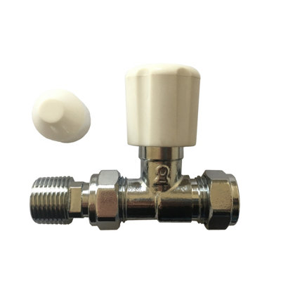 Plumbright 15mm White Straight Rad Valve With Lockshield from B&Q
