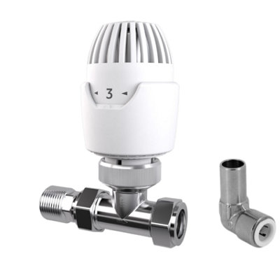 Drayton Rt212 15mm Straight Thermostatic Radiator Valve & 10mm Pushfit Elbow 08 09 213 from B&Q