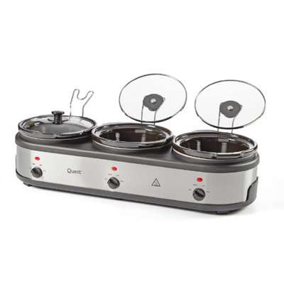 Quest 3-Pot Stainless Steel Slow Cooker Buffet Server - Black - 2.5L Pots - 3 Heat Settings - Image 5