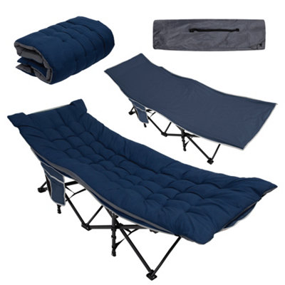 Milestone Camping Folding Camping Bed with Sleeping Pad - Blue - Steel/Cotton - 190 x 69 x 53cm - 150kg Capacity - Image 4