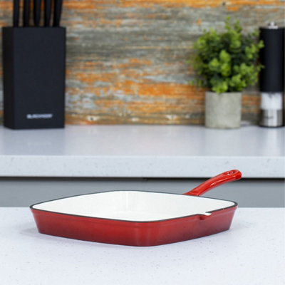 B&Q -  67629 24Cm Red Cast Iron Griddle Pan