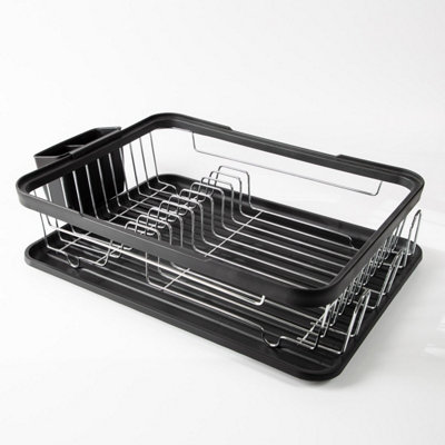 Vivo Black Kitchen Dish Drainer Rack With Plastic Drip Tray Cutlery Holder