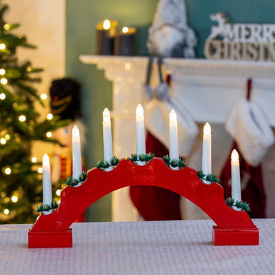 The Christmas Workshop 71189 Red Arched Wooden Candle Bridge from B&Q