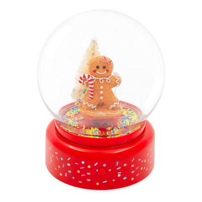  - Christmas Snow Globe Gingerbread Man Musical Led Light Battery Operated Xmas