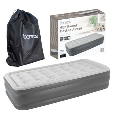 Benross 88089 Single Inflatable Airbed With Built-In Electric PumpHigh Raised With Flocked TopGreyOne Person from B&Q